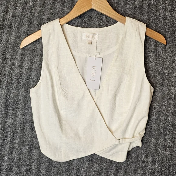 NWT Billy J Ivy Vest - Off-White Linen-Look Wrap Waistcoat- Size 6 - Picture 1 of 8